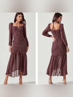 ASTR Women's Long Sleeve Burgundy Midi Dress small